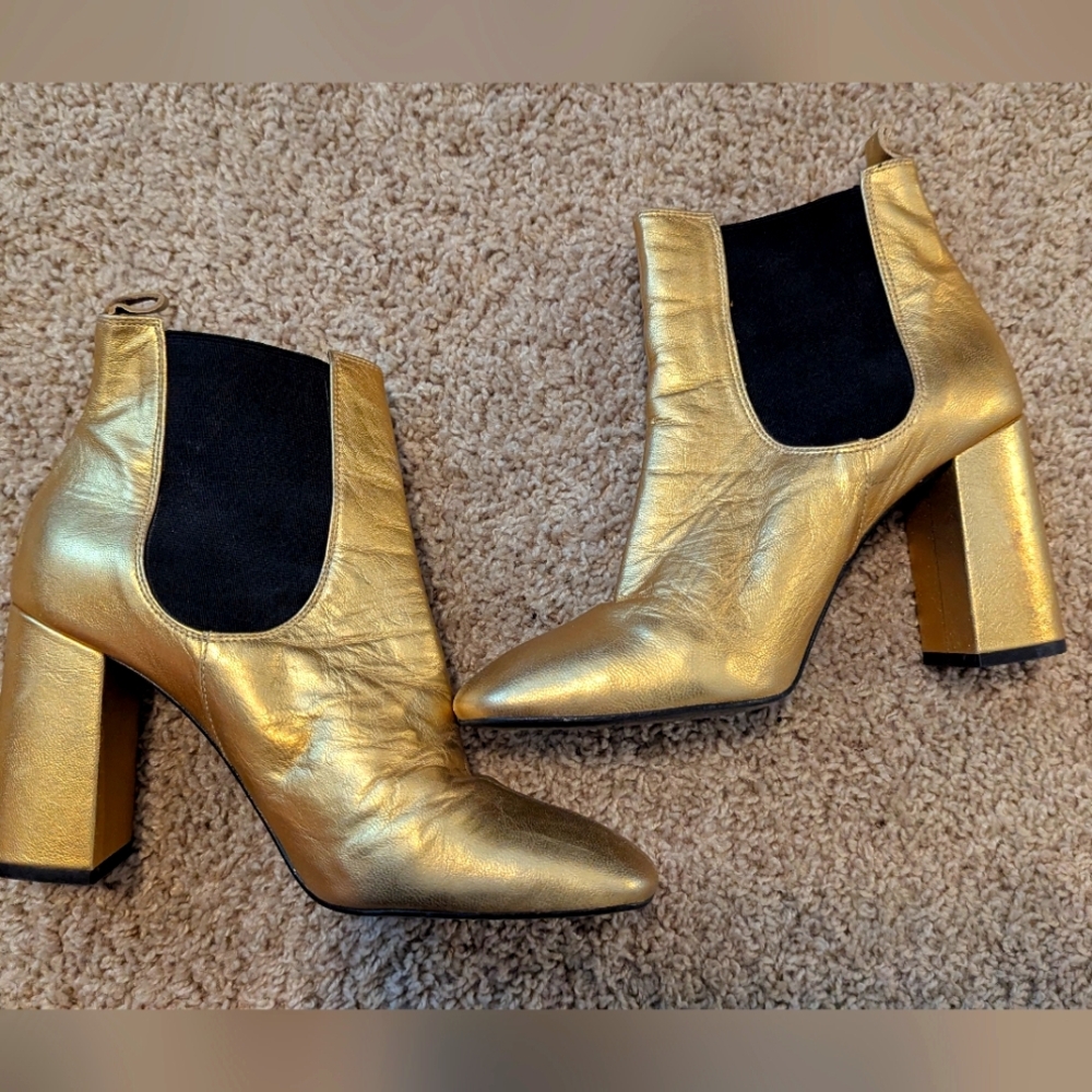 Topshop Gold 'Maria' Chelsea Block Heel Boot